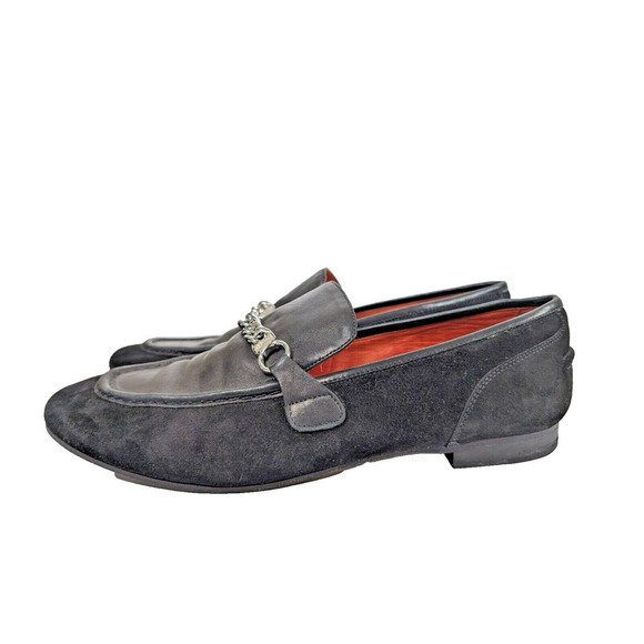 Rag & Bone Cooper Loafer Black Leather Suede Size EU 39.5 US 9.5 Chain Detail - Picture 1 of 13